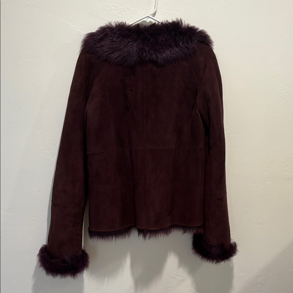 DKNY Deep Brown Teddy Jacket with Faux Fur Trim - Picture 3 of 13